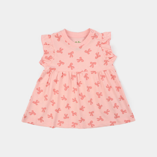 Infant Girls Jersey/Terry Knitted Frock (Bow) - Pink