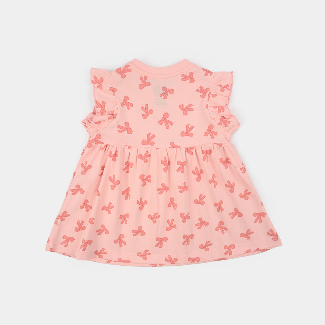 Infant Girls Jersey/Terry Knitted Frock (Bow) - Pink