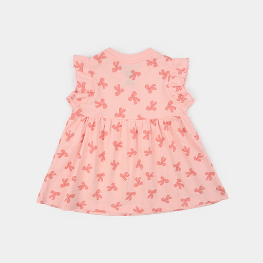 Infant Girls Jersey/Terry Knitted Frock (Bow) - Pink