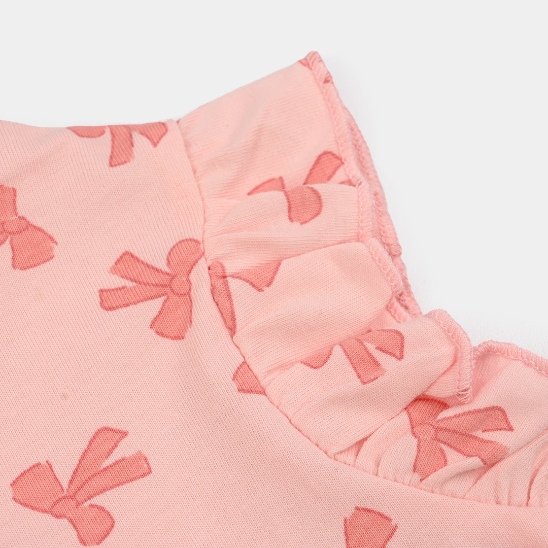 Infant Girls Jersey/Terry Knitted Frock (Bow) - Pink