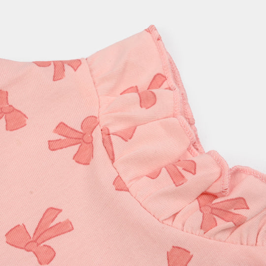 Infant Girls Jersey/Terry Knitted Frock (Bow) - Pink