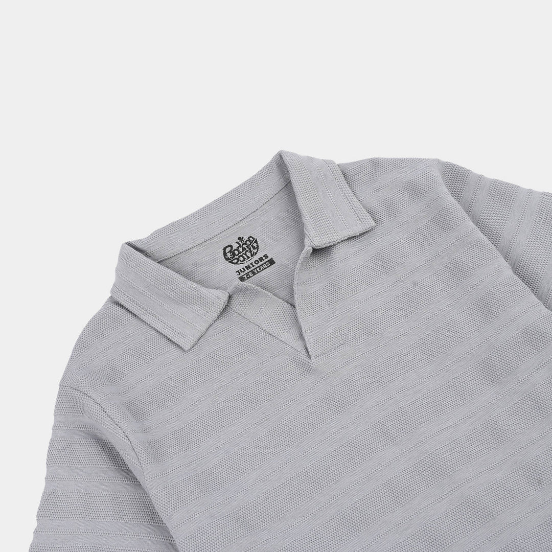 Boys Jacquard Polo T-Shirt (Basic) - Grey