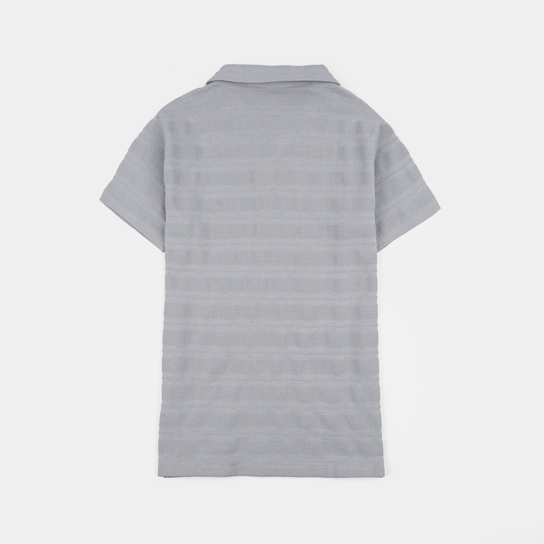 Boys Jacquard Polo T-Shirt (Basic) - Grey