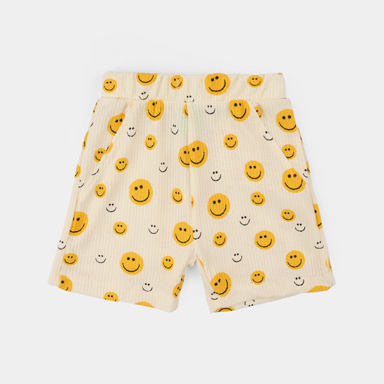 Infant Boys Thermal Shorts (Smiley Face) - White