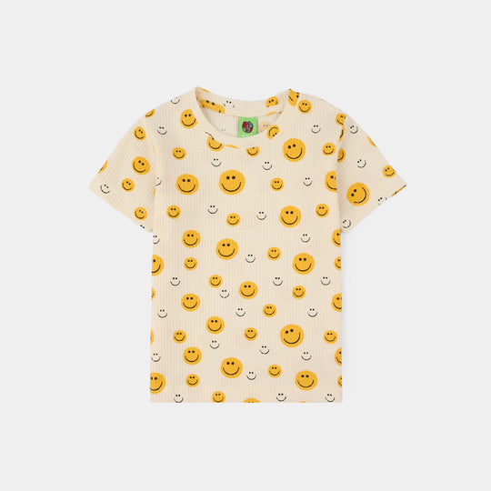Infant Boys Thermal T-Shirt Smiley Face-WHITE