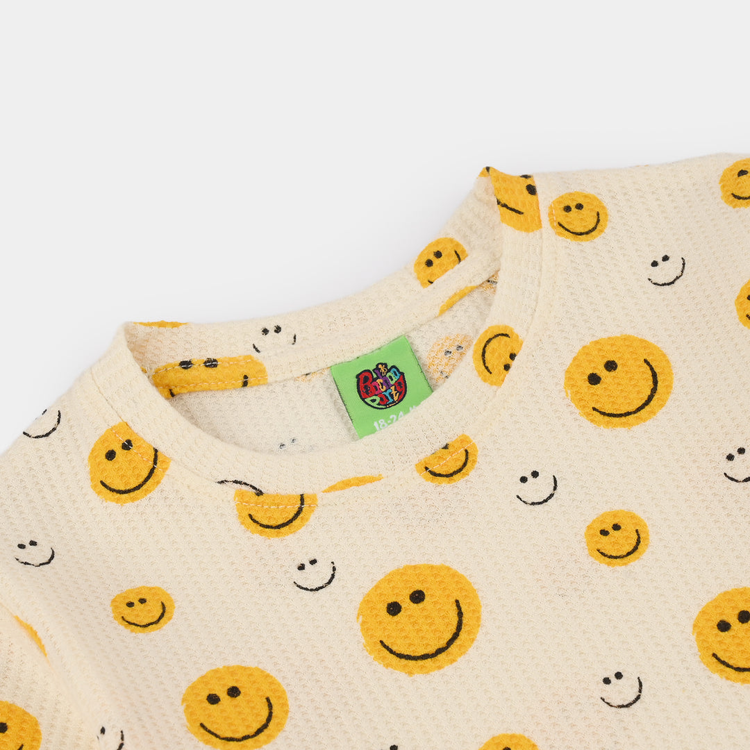 Infant Boys Thermal T-Shirt Smiley Face-WHITE