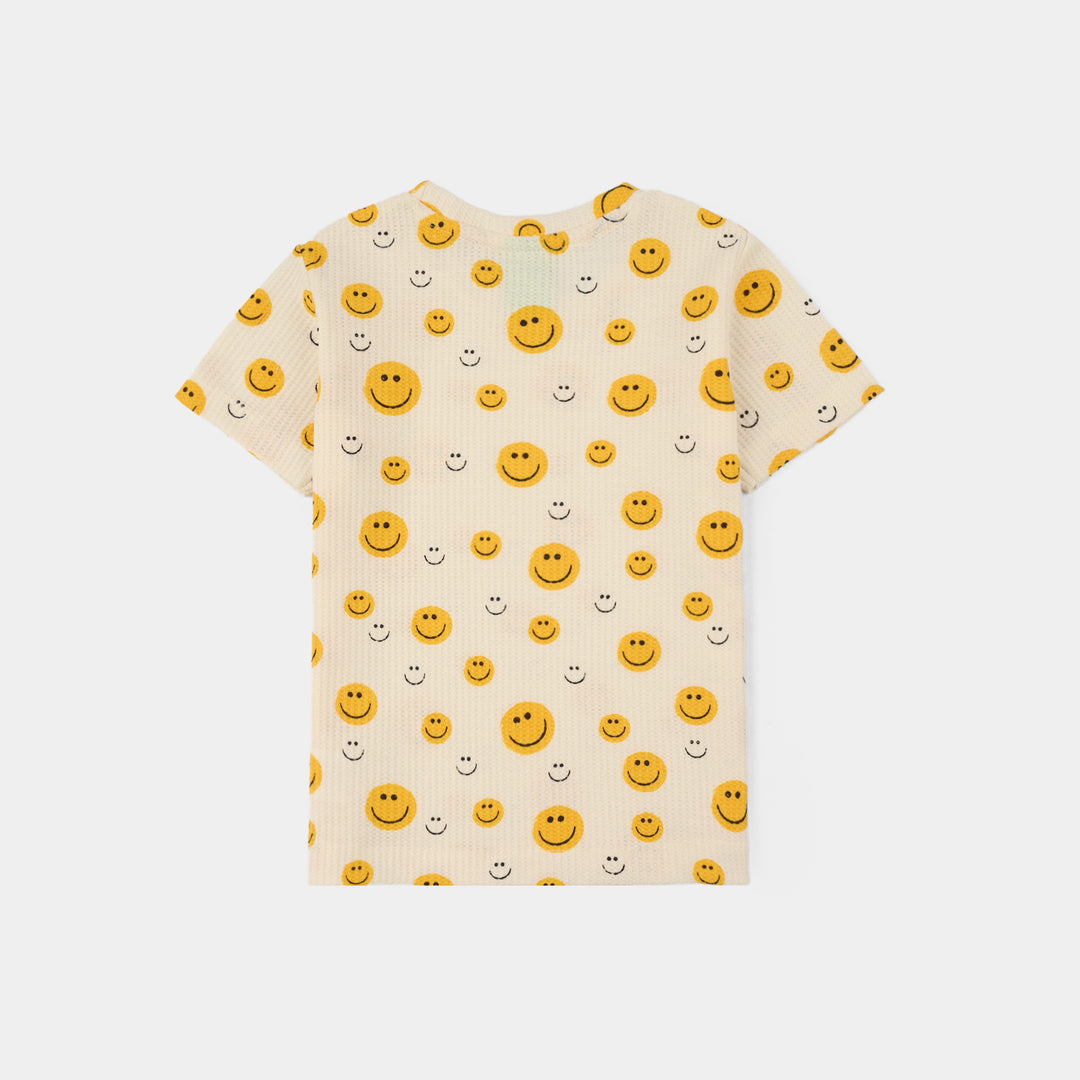 Infant Boys Thermal T-Shirt Smiley Face-WHITE