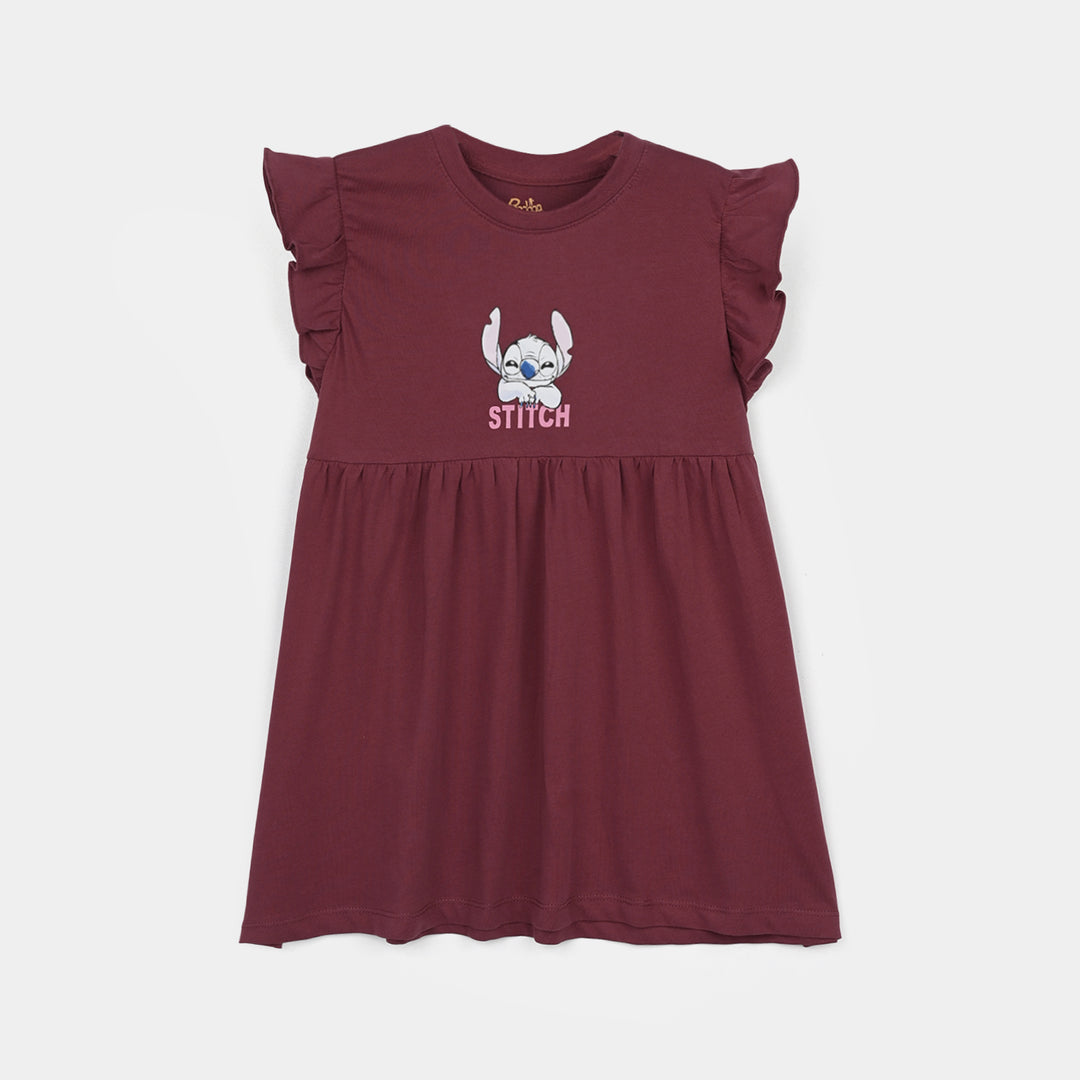 Girls Jersey/Terry Knitted Frock Stitch- Maroon