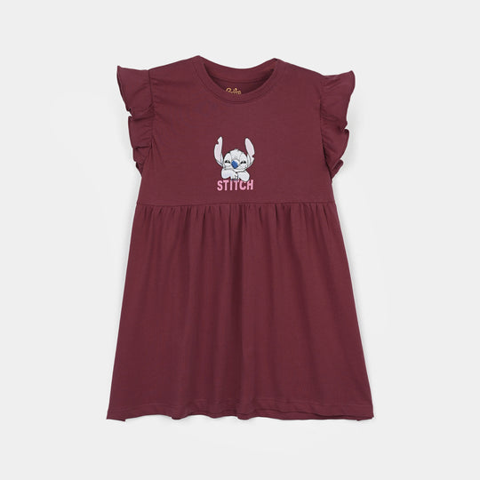 Girls Jersey/Terry Knitted Frock Stitch- Maroon