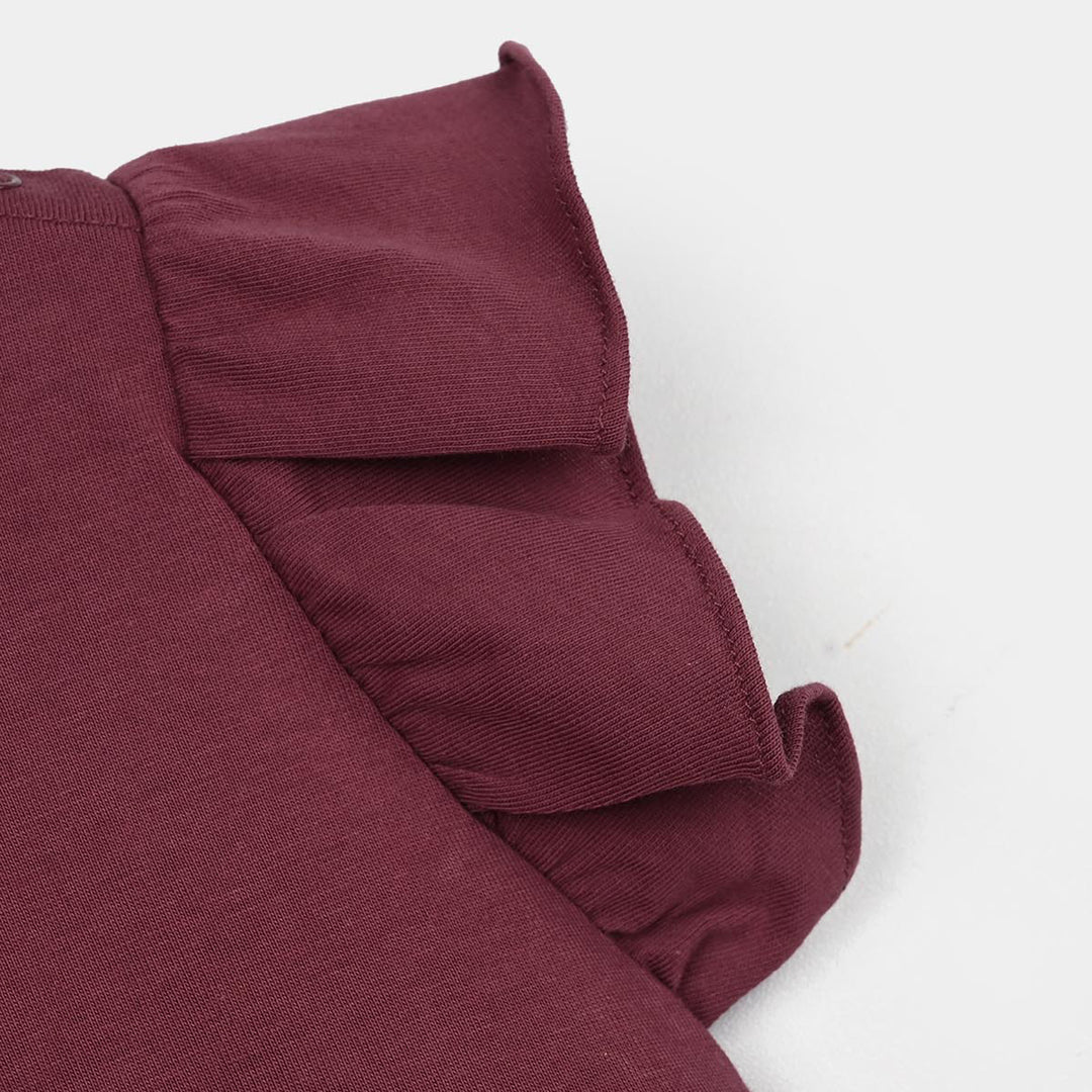 Girls Jersey/Terry Knitted Frock Stitch- Maroon