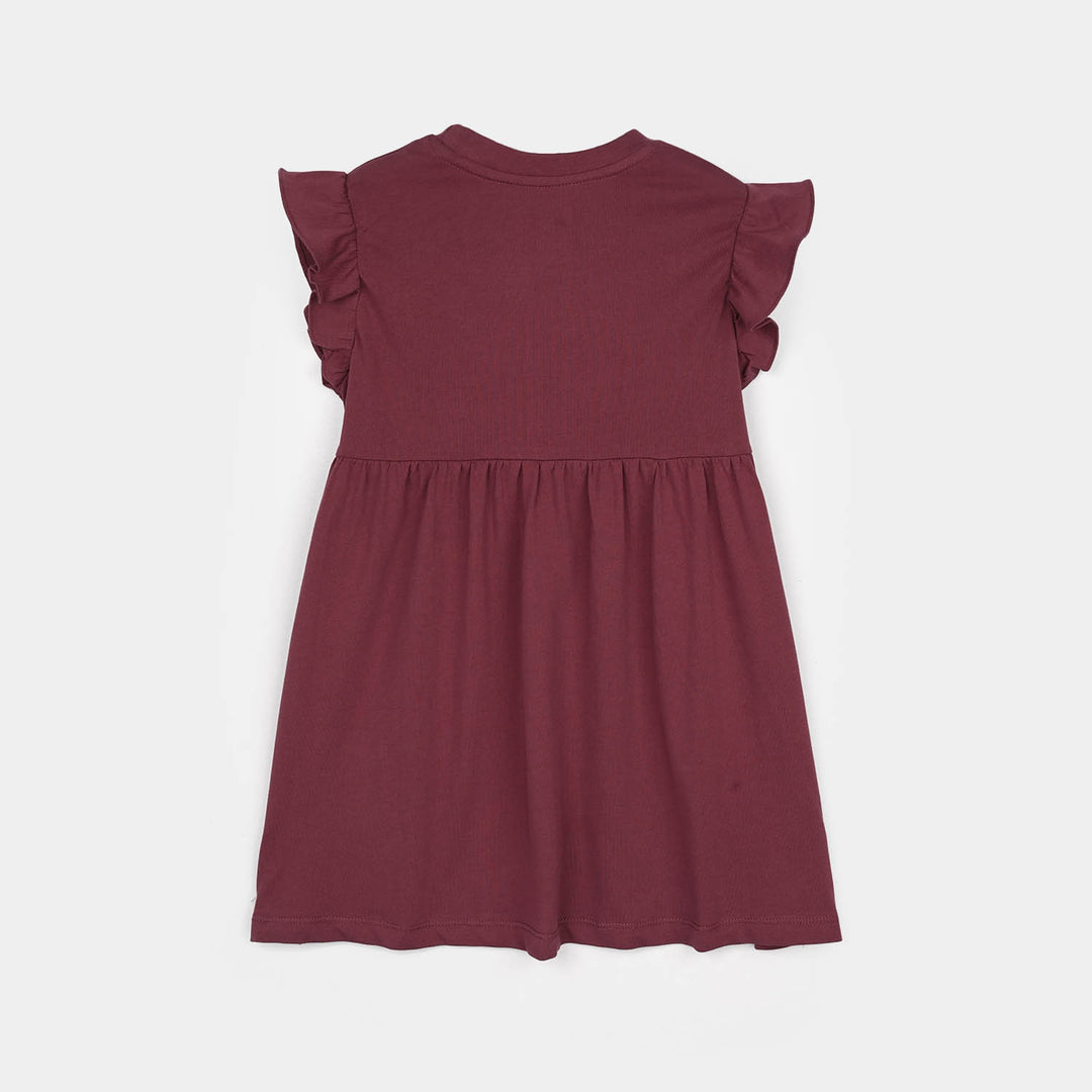 Girls Jersey/Terry Knitted Frock Stitch- Maroon