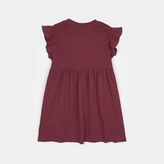 Girls Jersey/Terry Knitted Frock Stitch- Maroon