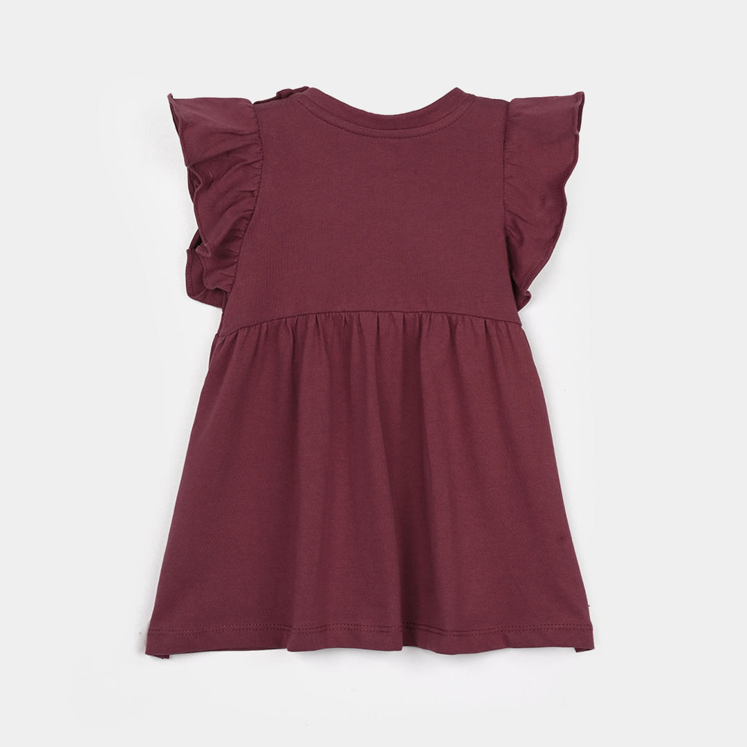 Infant Girls Jersey/Terry Knitted Frock Stitch- Maroon