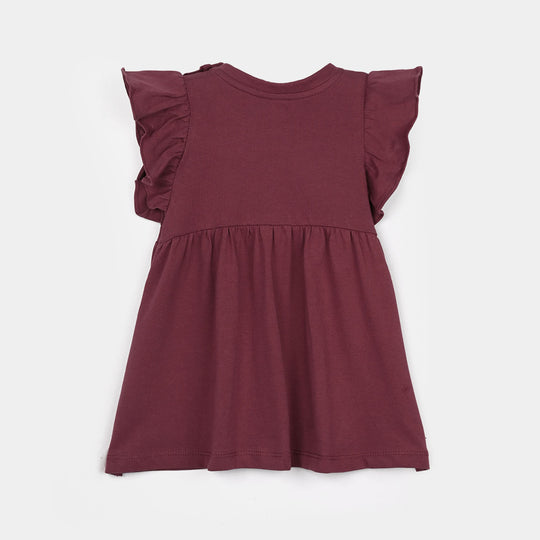 Infant Girls Jersey/Terry Knitted Frock Stitch- Maroon