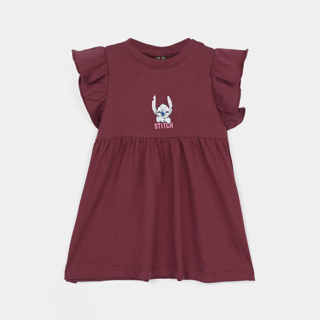 Infant Girls Jersey/Terry Knitted Frock Stitch- Maroon