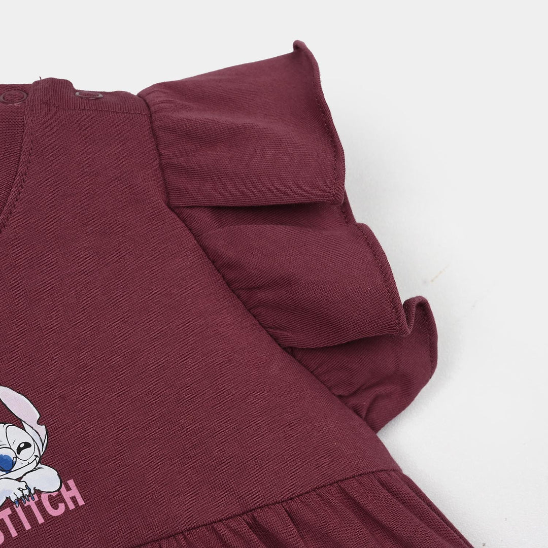 Infant Girls Jersey/Terry Knitted Frock Stitch- Maroon
