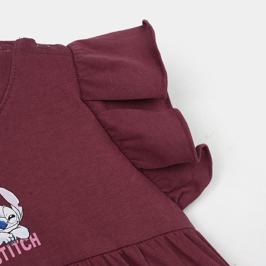 Infant Girls Jersey/Terry Knitted Frock Stitch- Maroon