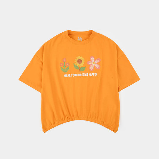 Girls Lycra Jersey T-Shirt (Dreams Happen) - Orange