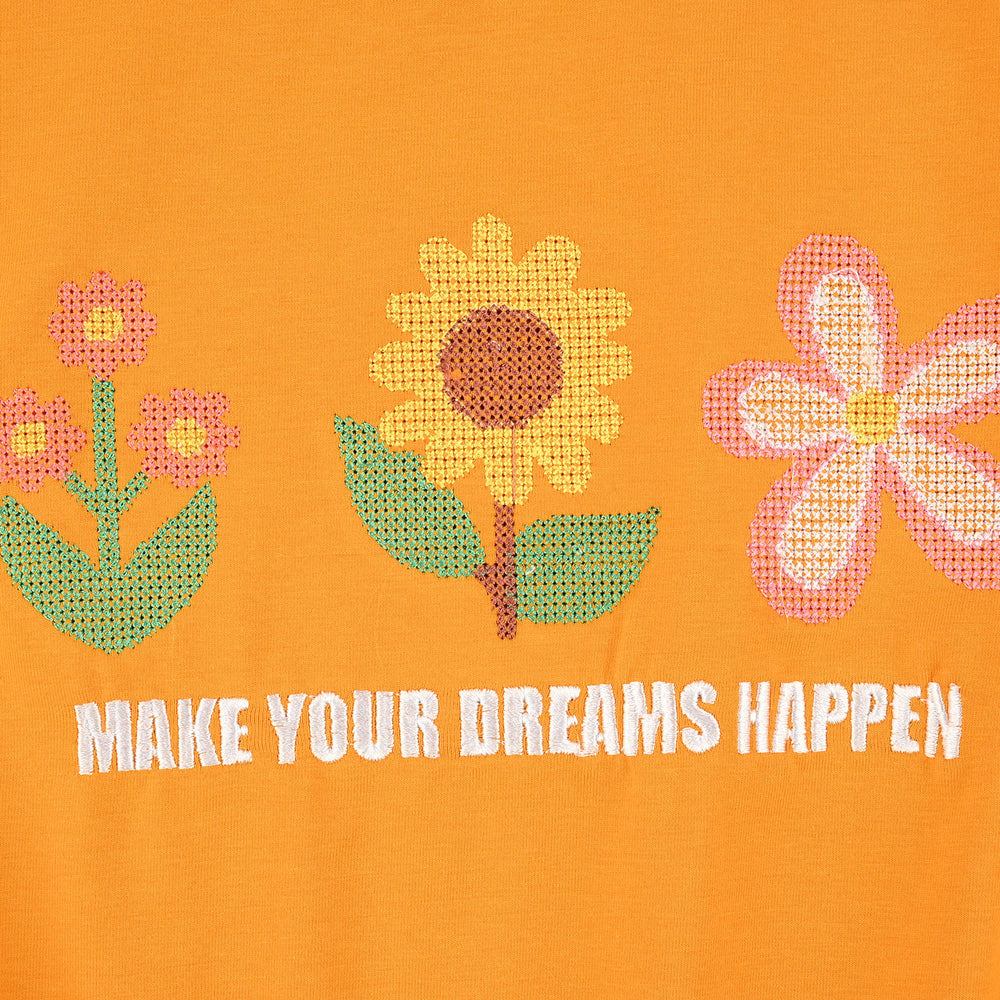 Girls Lycra Jersey T-Shirt (Dreams Happen) - Orange