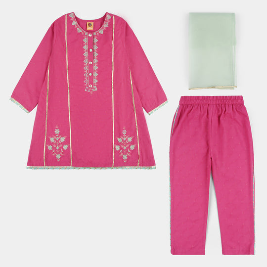 Teens Girls Jacquard 3Pcs Dil Naz - Shocking Pink