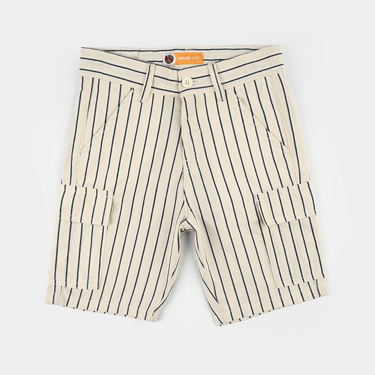 Boys Cotton Shorts (Endless Playtime) - Beige/Blue Stripes