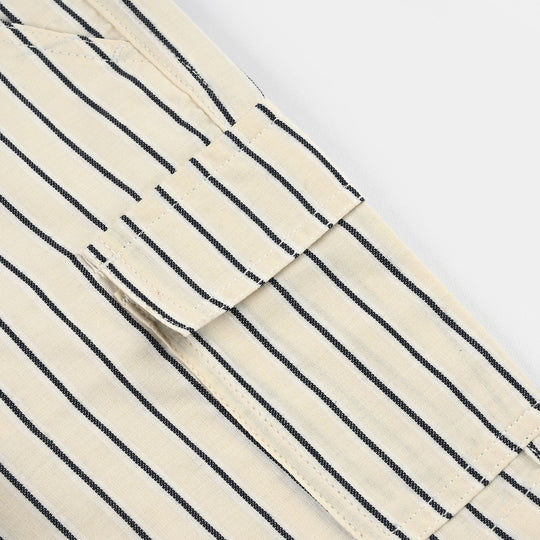 Boys Cotton Shorts (Endless Playtime) - Beige/Blue Stripes
