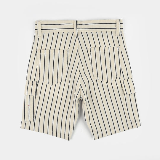 Boys Cotton Shorts (Endless Playtime) - Beige/Blue Stripes