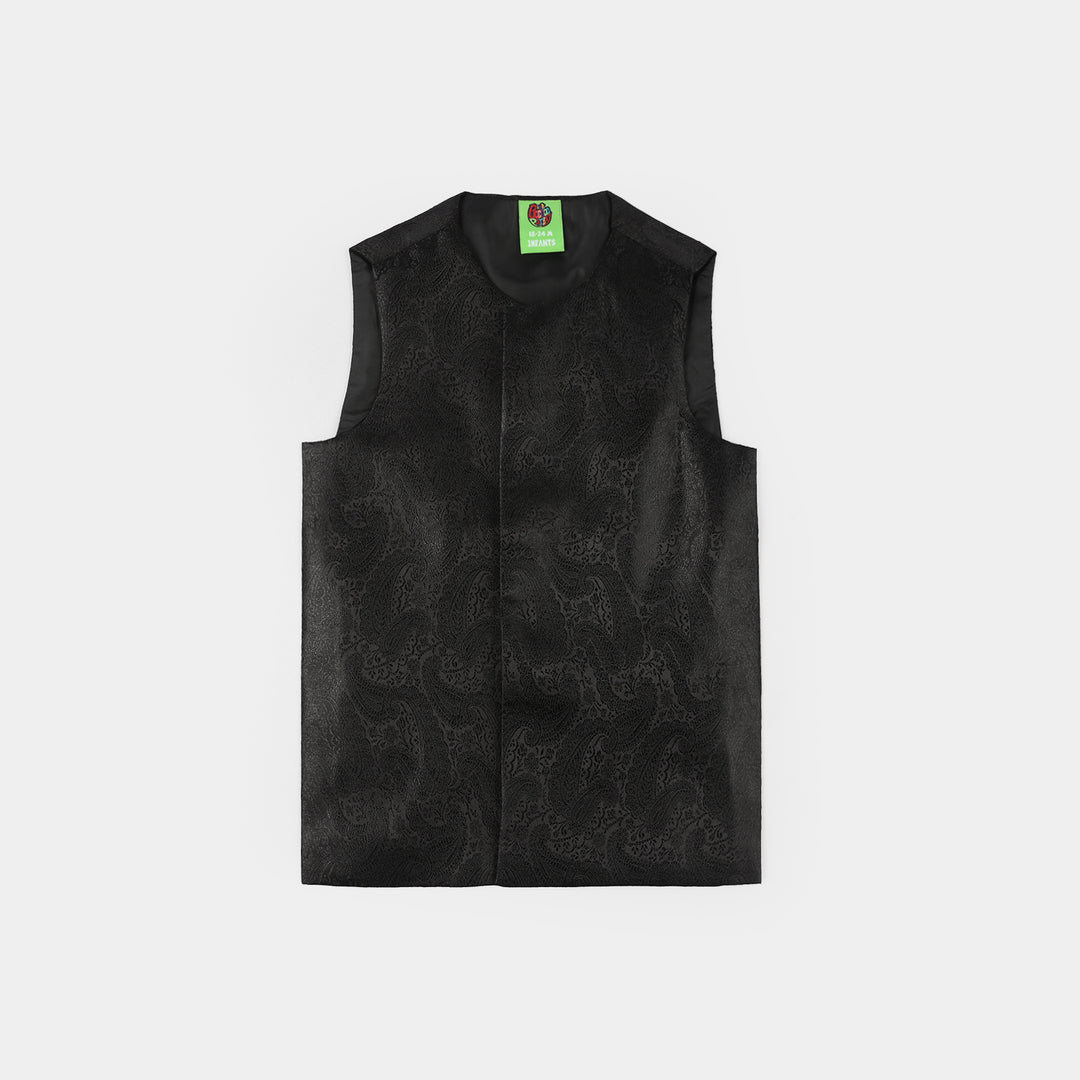 Infant Boys Waist Coat (Black Jamawar)-BLACK