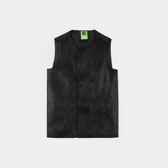 Infant Boys Waist Coat (Black Jamawar)-BLACK