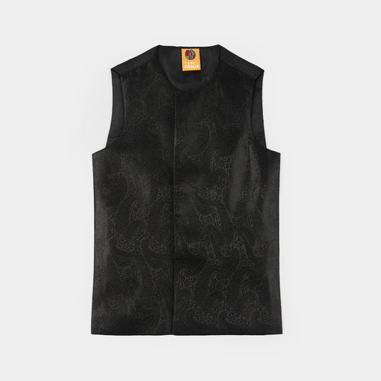 Boys Poly Viscose Waistcoat (Black Jamawar)