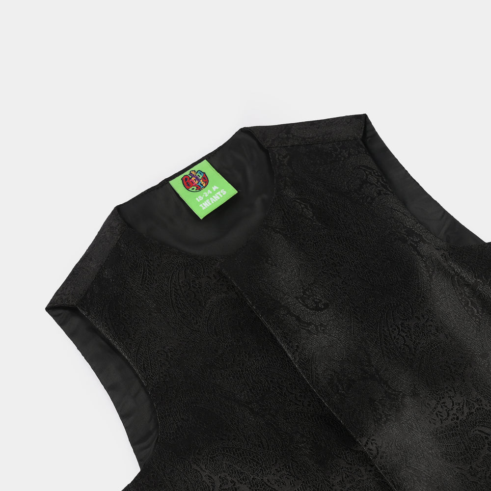 Infant Boys Waist Coat (Black Jamawar)-BLACK
