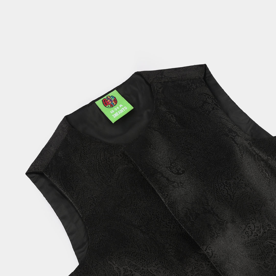 Infant Boys Waist Coat (Black Jamawar)-BLACK