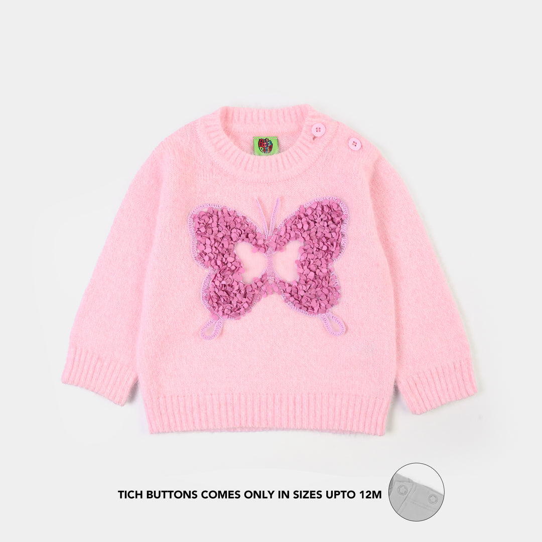 Infant Girls Acrylic Sweater-Petal Butterfly-Pink