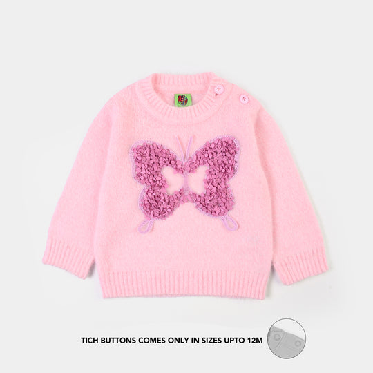 Infant Girls Acrylic Sweater-Petal Butterfly-Pink