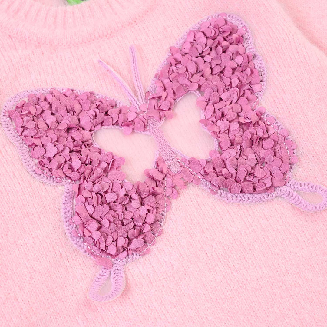Infant Girls Acrylic Sweater-Petal Butterfly-Pink