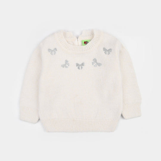 Infant Girls Acrylic Sweater-Lurex Bow-Off White