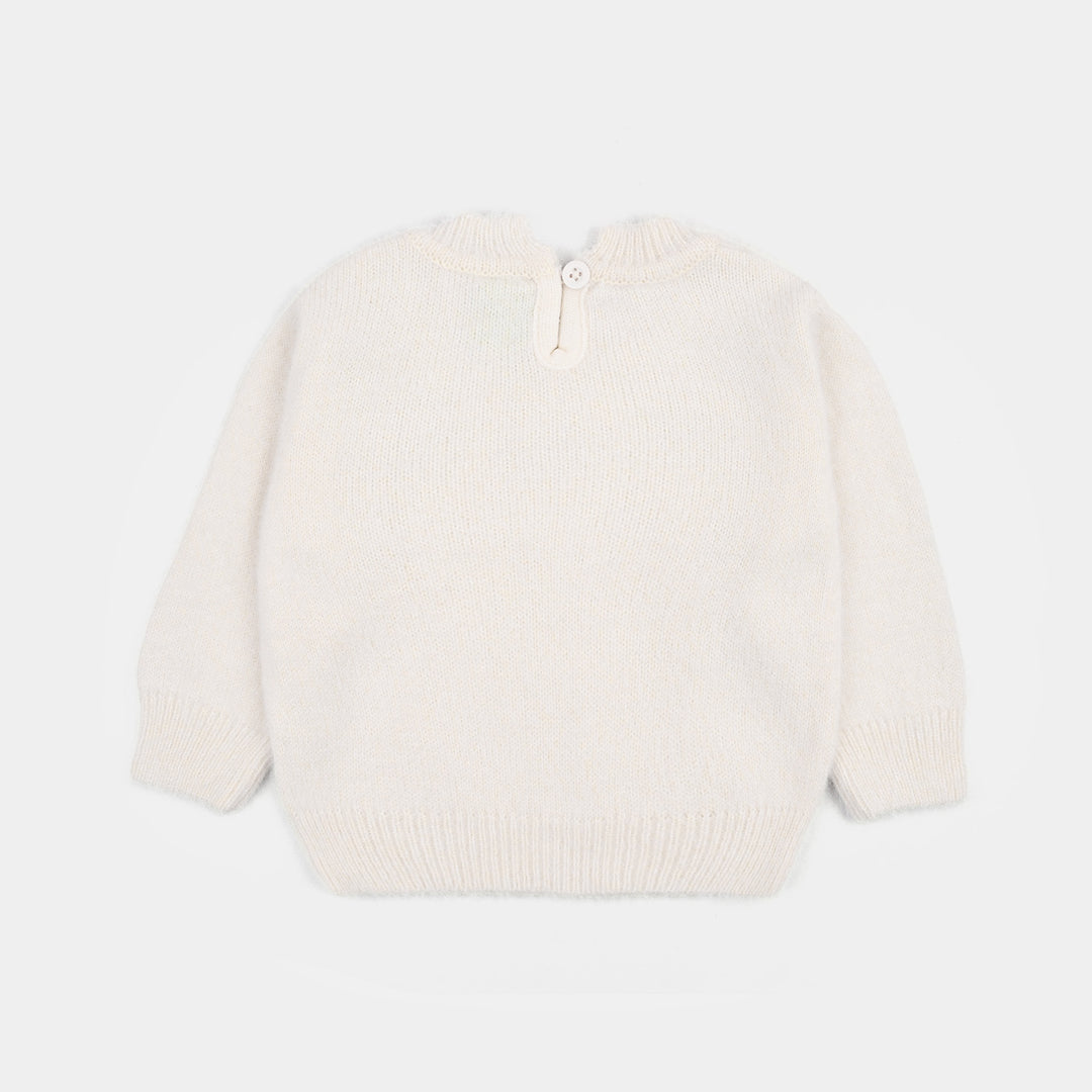 Infant Girls Acrylic Sweater-Lurex Bow-Off White