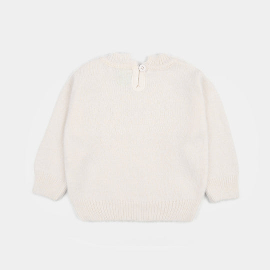 Infant Girls Acrylic Sweater-Lurex Bow-Off White