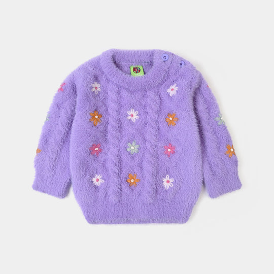 Infant Girls Acrylic Sweater-Flower Fusion-Lilac