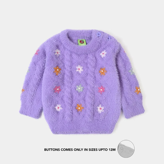 Infant Girls Acrylic Sweater-Flower Fusion-Lilac