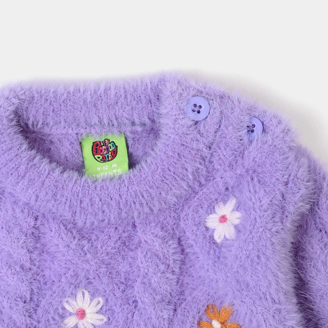 Infant Girls Acrylic Sweater-Flower Fusion-Lilac