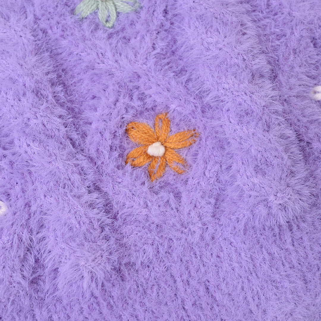 Infant Girls Acrylic Sweater-Flower Fusion-Lilac