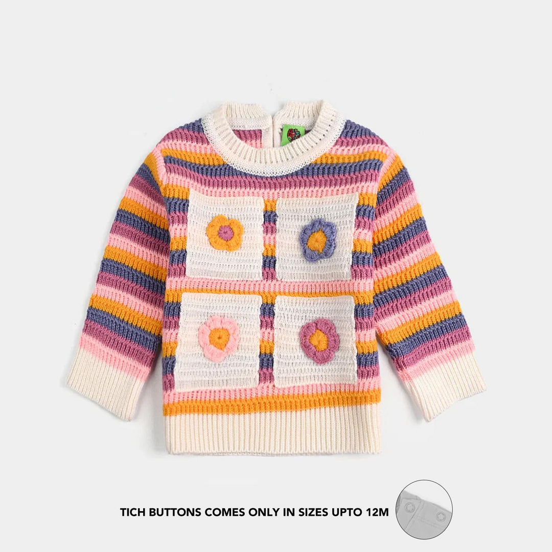 Infant Girls Sweater-Stripe & Flower-Multi