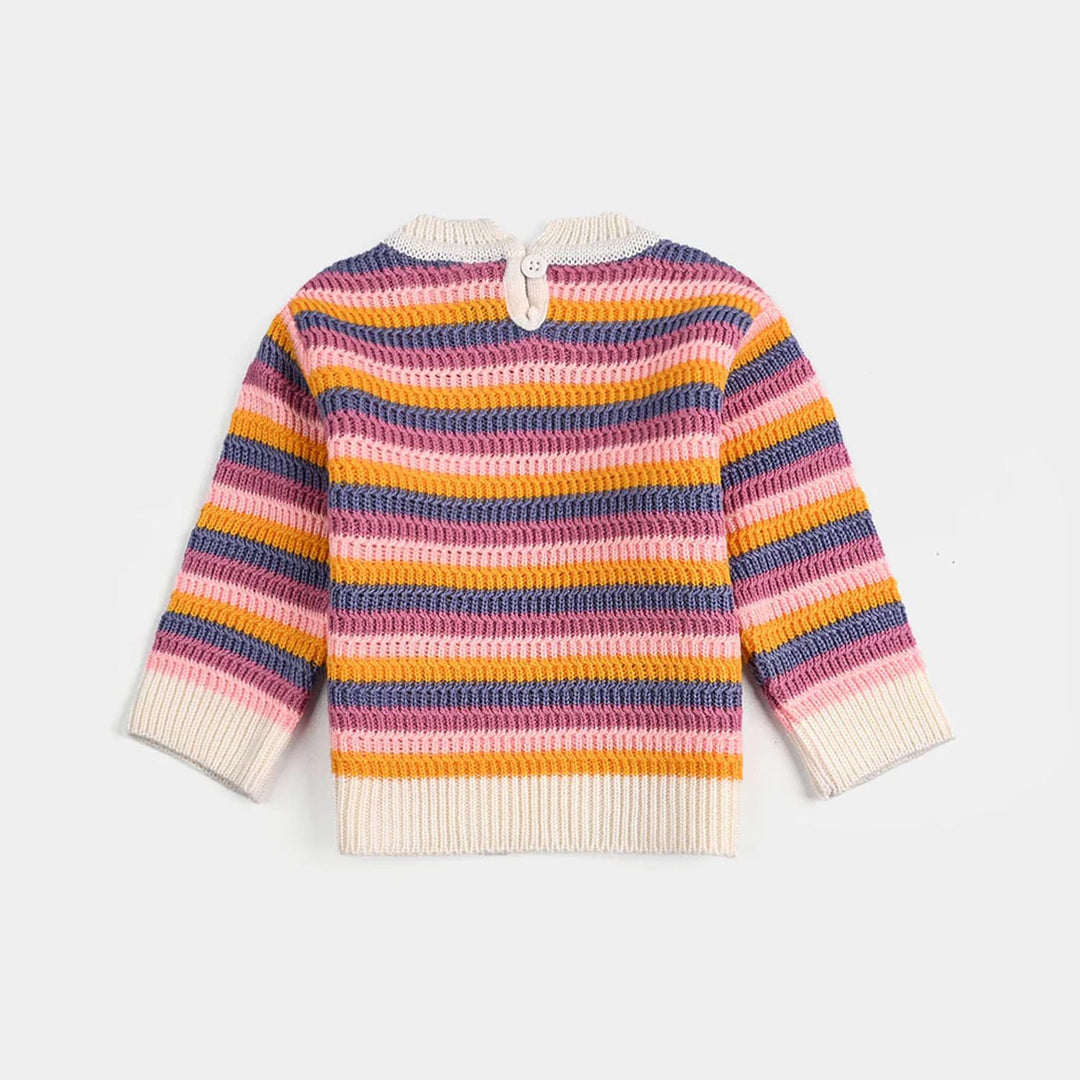 Infant Girls Sweater-Stripe & Flower-Multi