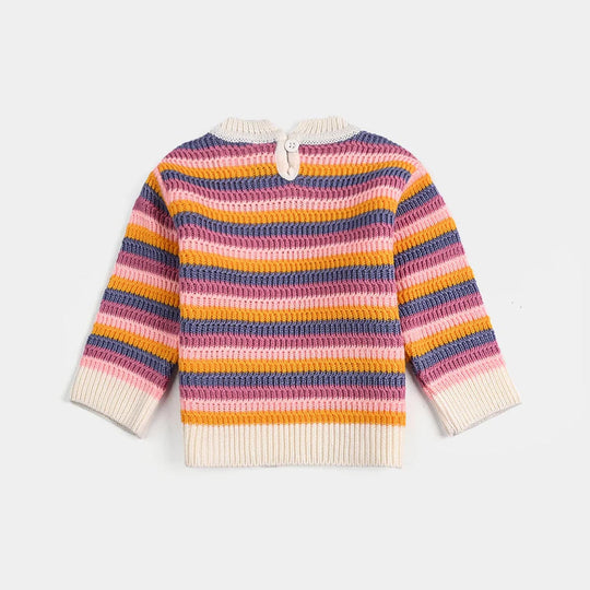 Infant Girls Sweater-Stripe & Flower-Multi