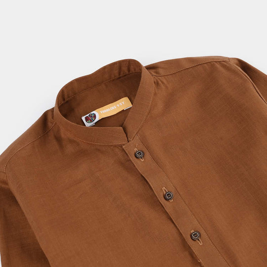 Boys Cotton Slub 3-Piece Suit - Brown