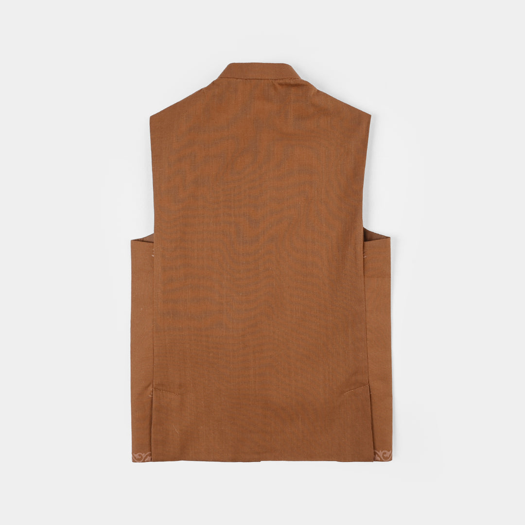 Boys Cotton Slub 3-Piece Suit - Brown