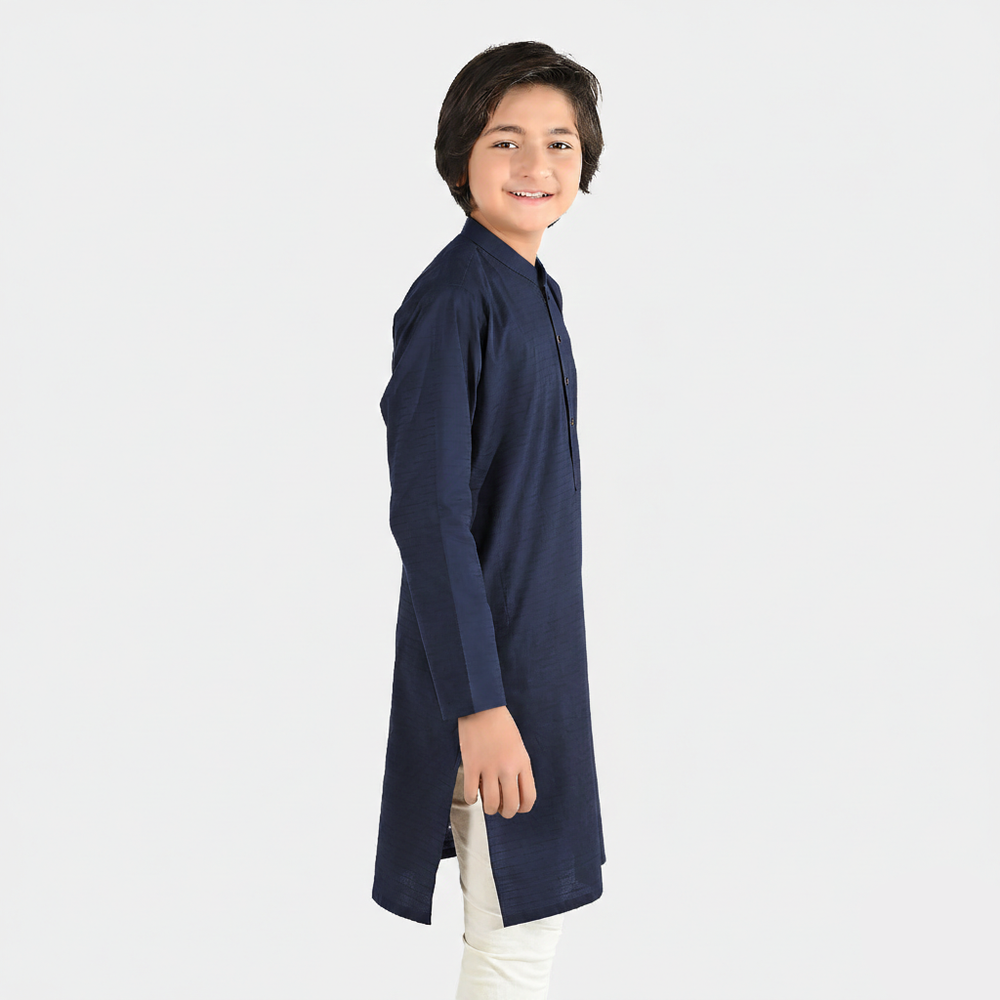 Boys Poly Viscose Kurta (Lurex) - Navy
