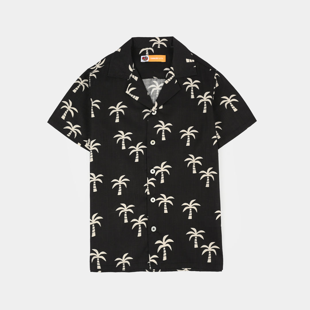 Boys Yarn Dyed Shirt (Palm Tree)-BLACK