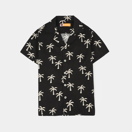 Boys Yarn Dyed Shirt (Palm Tree)-BLACK